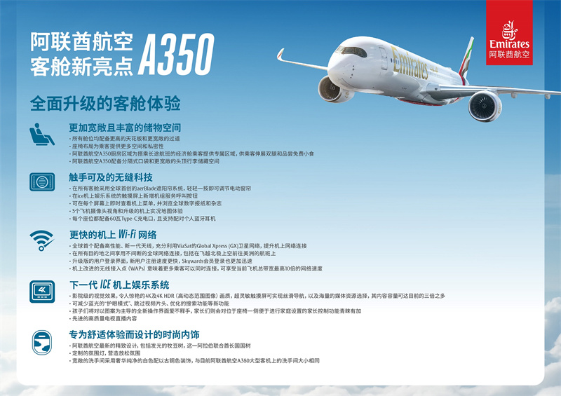 信息图-阿联酋航空A350客舱亮点